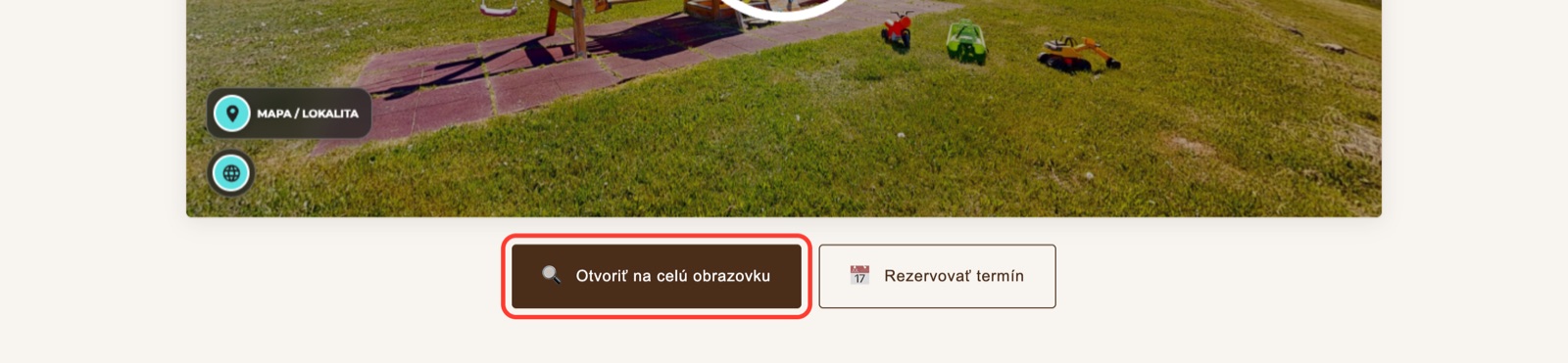 Tlačidlo „Otvoriť na celú obrazovku" otvorí prehliadku v novom okne